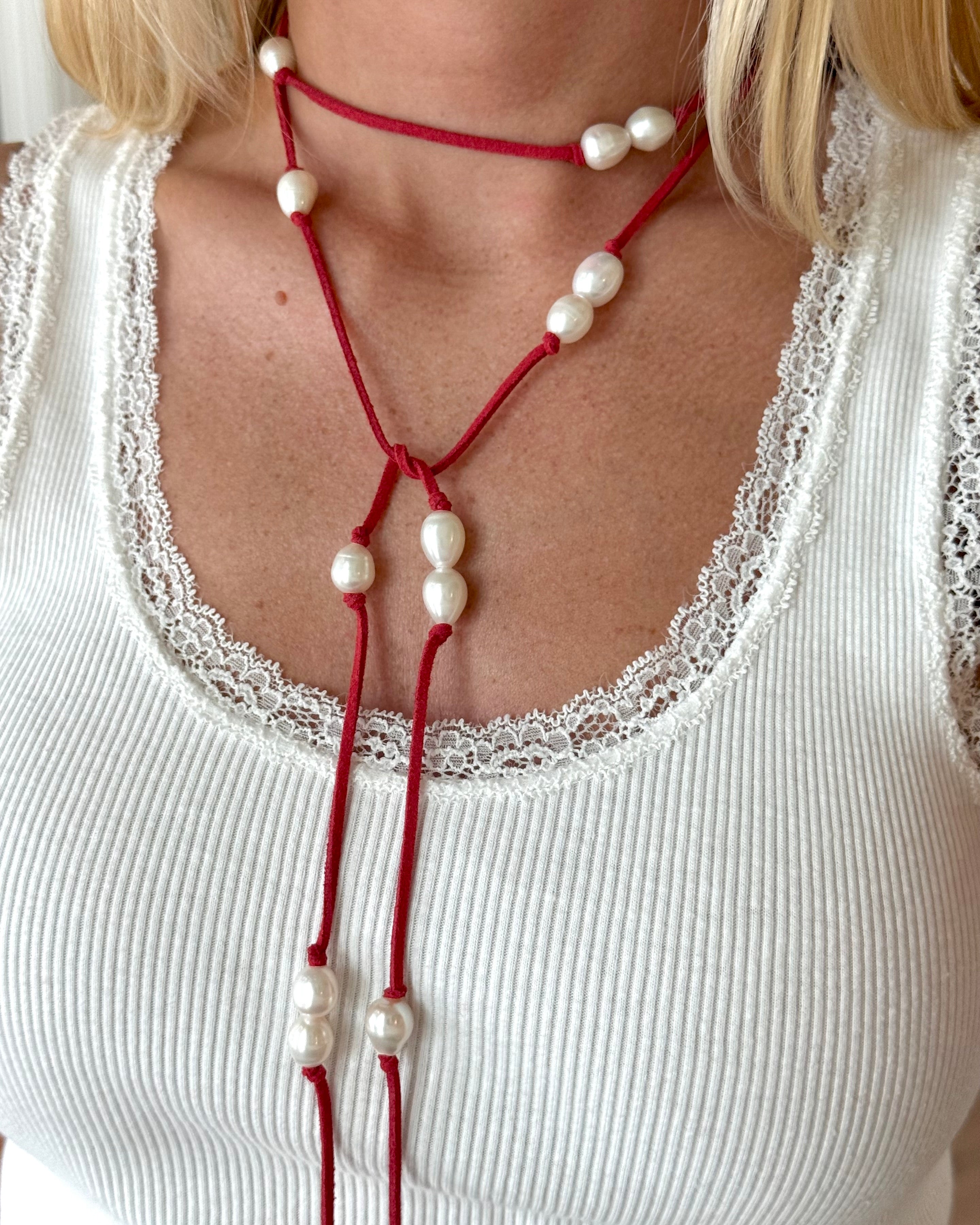 Red Pearl Wrap Necklace